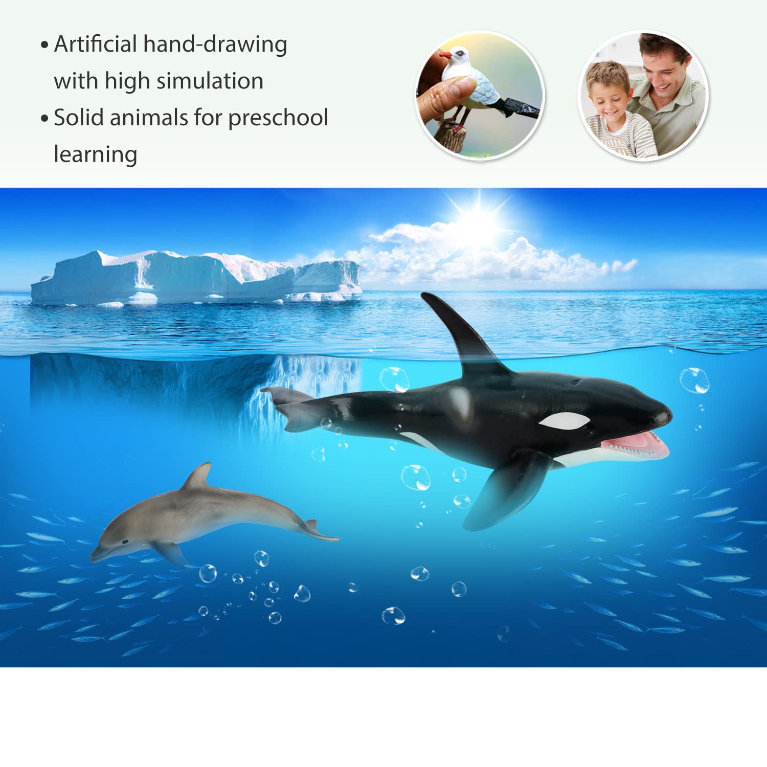 Volnau Sea Creature Toys Figures 8PCS Antarctica Ocean Animals Figurines for Toddlers Kids Christmas Decoration Fish Gift Plastic Preschool Pack