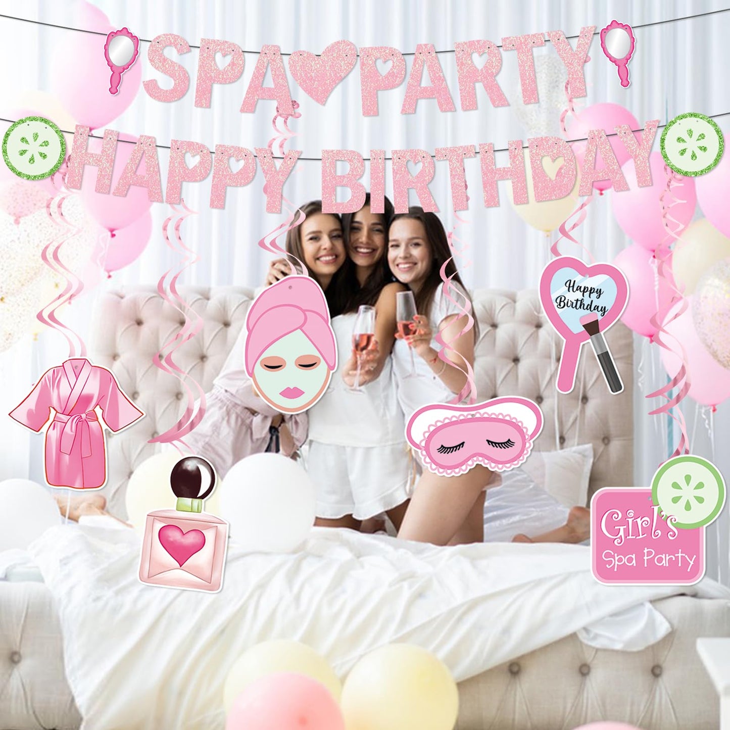 Spa Party Decorations Banner Spa Birthday Party Supplies for Girls Women with Spa Birthday Banner Hanging Ceiling for Sleepovers Slumber Makeup