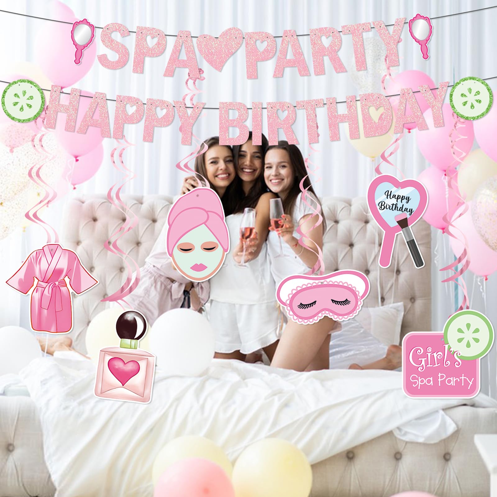 Spa Party Decorations Banner Spa Birthday Party Supplies for Girls Women with Spa Birthday Banner Hanging Ceiling for Sleepovers Slumber Makeup