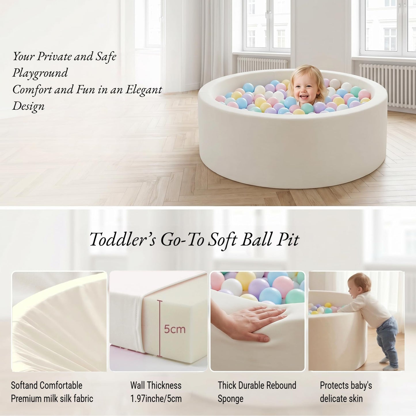 35.4"x 11.8" Foam Ball Pit,Ball Pits for Toddlers Babies-White