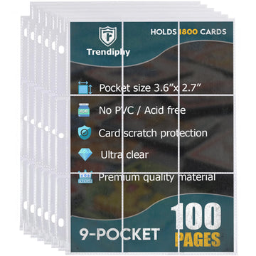 1800 Pockets Trading Card Sleeves, Premium 9-Pocket 100 Pages, Double-Sided Baseball Binder Sleeves, Protectors Binder Sheets for TCG Card Storage