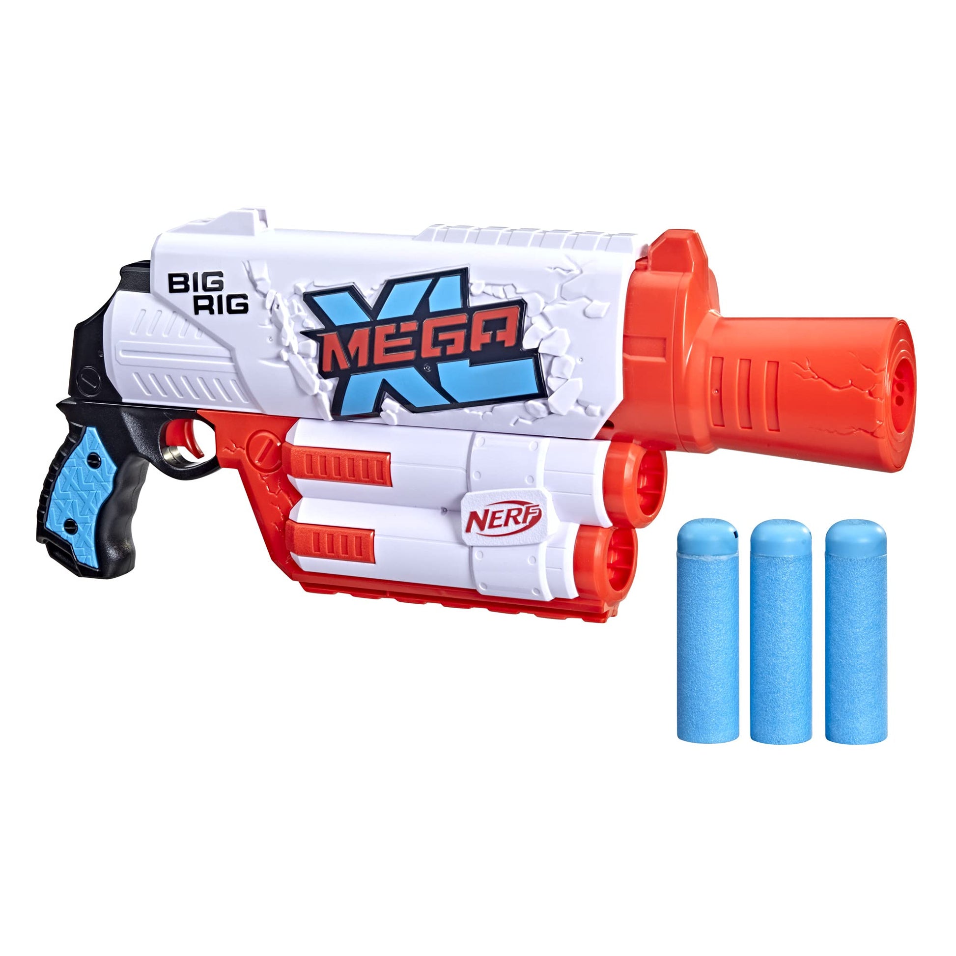 Nerf Mega XL Big Rig Blaster, Largest Mega Darts Ever, 3 Mega XL Whistler Darts, XL Dart Blasting, Onboard Dart Storage