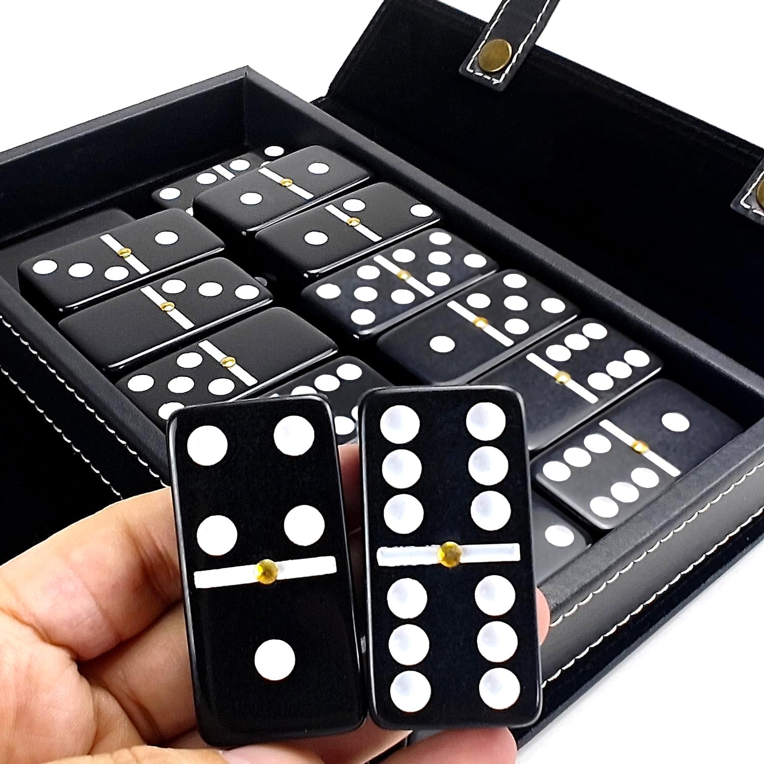 Bucher&Rossini Dominoes Set Double 6 - Classic Black Domino's Game Set for Adults and Kids Idea Gift Present for Domino Players or Family Game Night