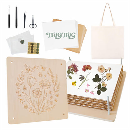 TTUGTTUG Flower Press Kit for Adults, 11" x 11" Large Wooden 10-Layer Press for DIY Floral Art, Wedding Flower Drying, Great Gift for DIY Flowers
