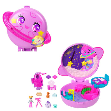 Polly Pocket Dolls and Playset, Planet Polly Outer Space Compact, Travel Toy with 1 Micro Doll, Pet Puppy & Themed Accessories