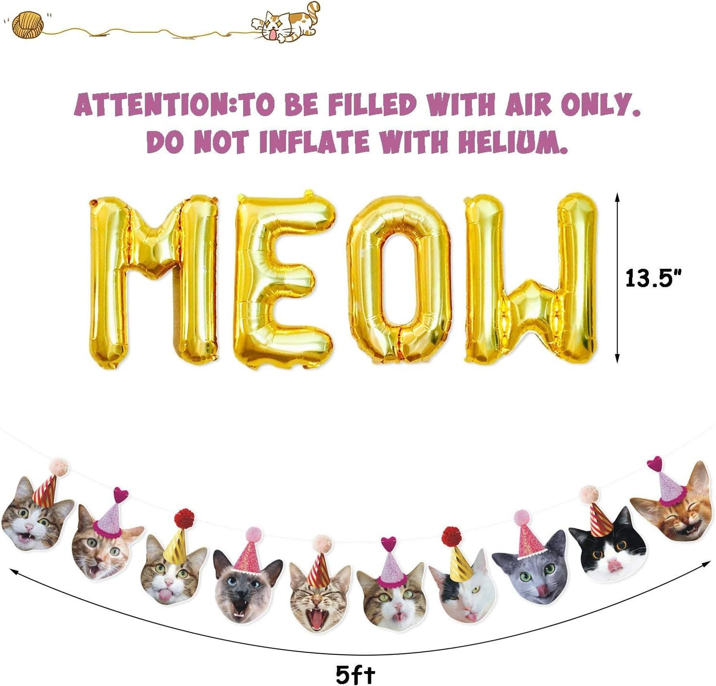 Bessmoso Cat Party Decorations Cat Birthday Banner Meow Letter Balloons Cat Happy Birthday Banner Garland Sign for Photo Props Cat Birthday