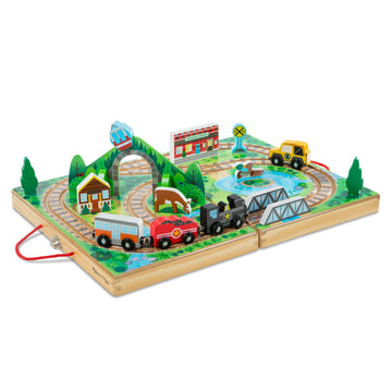 Melissa & Doug Take-Along Railroad Tabletop Playset with Wooden Train Toys, Animals & Scenery Play Pieces, Preschool Learning Toys for Girls & Boys 3+