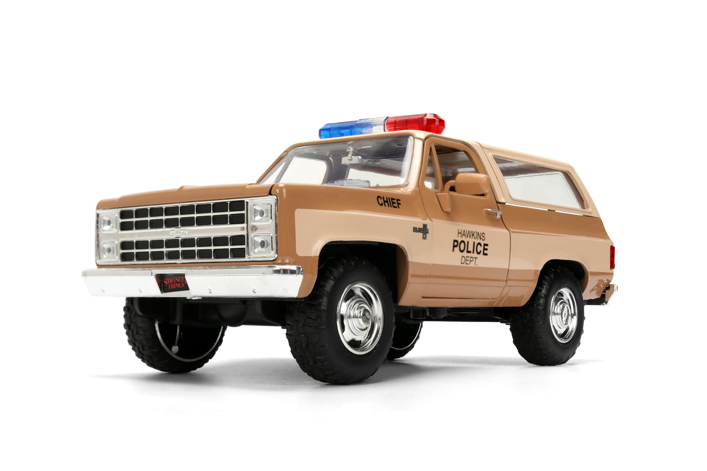 Jada Stranger Things Hopper's Chevy Blazer 1980 Die-Cast Car with Police Badge 1:24 Scale Collectible Vehicle Toys