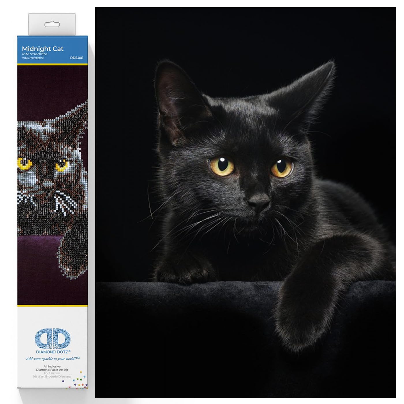 DIAMOND DOTZ Kits - Midnight Cat, Partial Drill, Round Dotz, Diamond Painting Kits, Diamond Art Kits for Adults, Gem Art, Diamond Art, Kits, 14"x11"