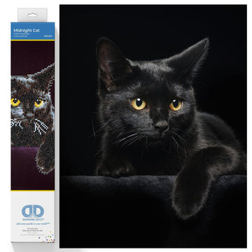 DIAMOND DOTZ Kits - Midnight Cat, Partial Drill, Round Dotz, Diamond Painting Kits, Diamond Art Kits for Adults, Gem Art, Diamond Art, Kits, 14"x11"