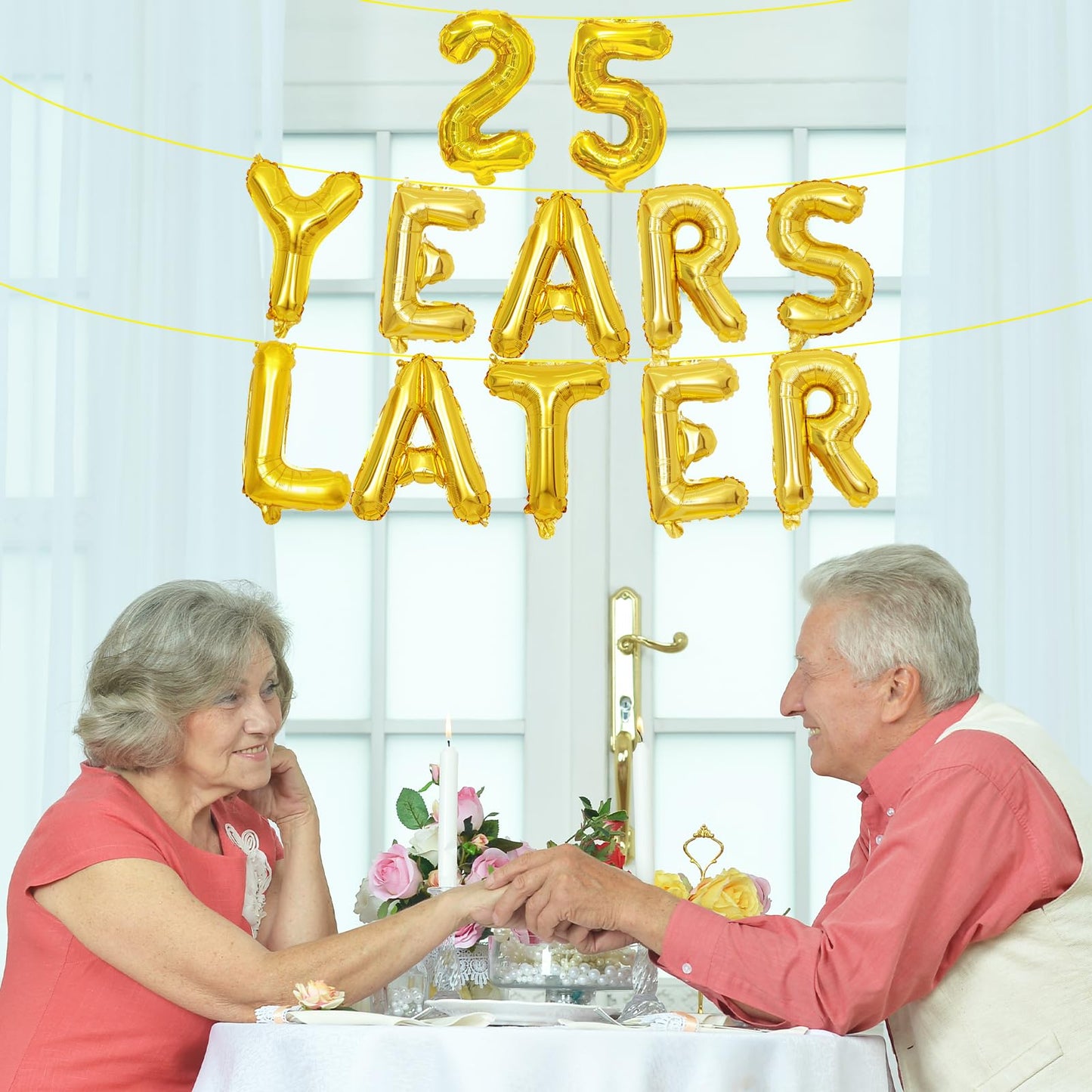 16 Inch Gold 25 YEARS LATER Letter Balloons Banner - Mylar Foil Number and Letter Balloons for Anniversary Decorations, Class Reunion, Milestone