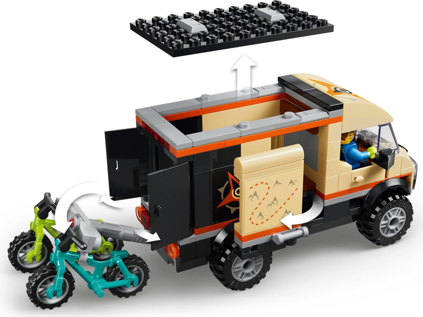 LEGO City Mountain Bike Adventure Van Set #60512 - 260 Pieces, 2 Mountain Bikes, Fold-Down Rack, Opening Doors & 2 Minifigures with Repair Accessories