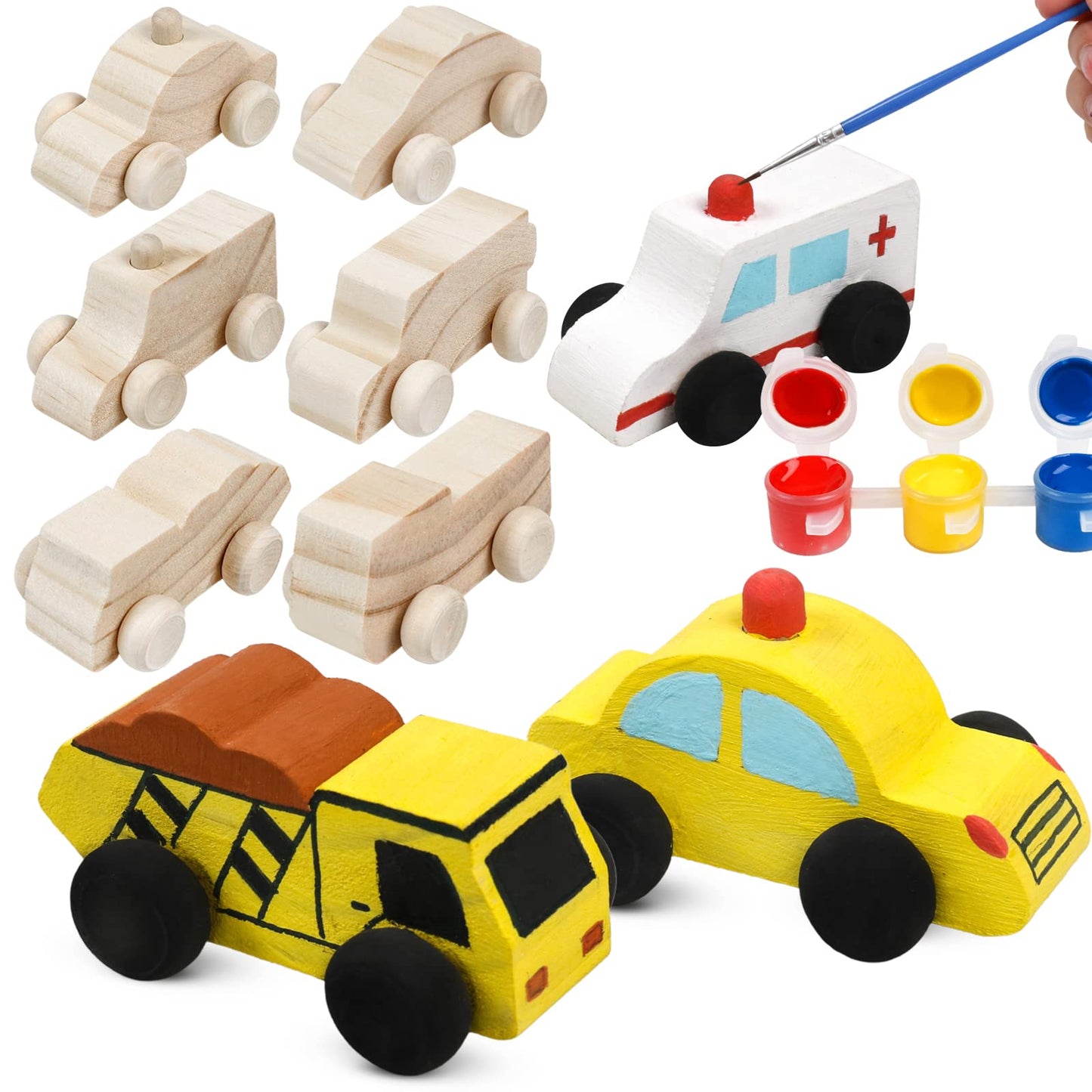 WANTKA 12 Pieces Unfinished Wooden Cars Wood DIY Car Toys Wood Crafts Painting Crafts Kit for Student Easy Woodworking Set Family Activities Arts