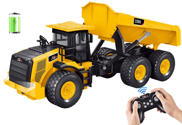 Mighty 9-Channel RC Dump Truck Toy | 1:18 Scale All-Terrain 6-Wheel Construction Vehicle with Lights & Sounds, 6 Wheels & 100-Min Battery, Remote