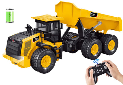 Mighty 9-Channel RC Dump Truck Toy | 1:18 Scale All-Terrain 6-Wheel Construction Vehicle with Lights & Sounds, 6 Wheels & 100-Min Battery, Remote