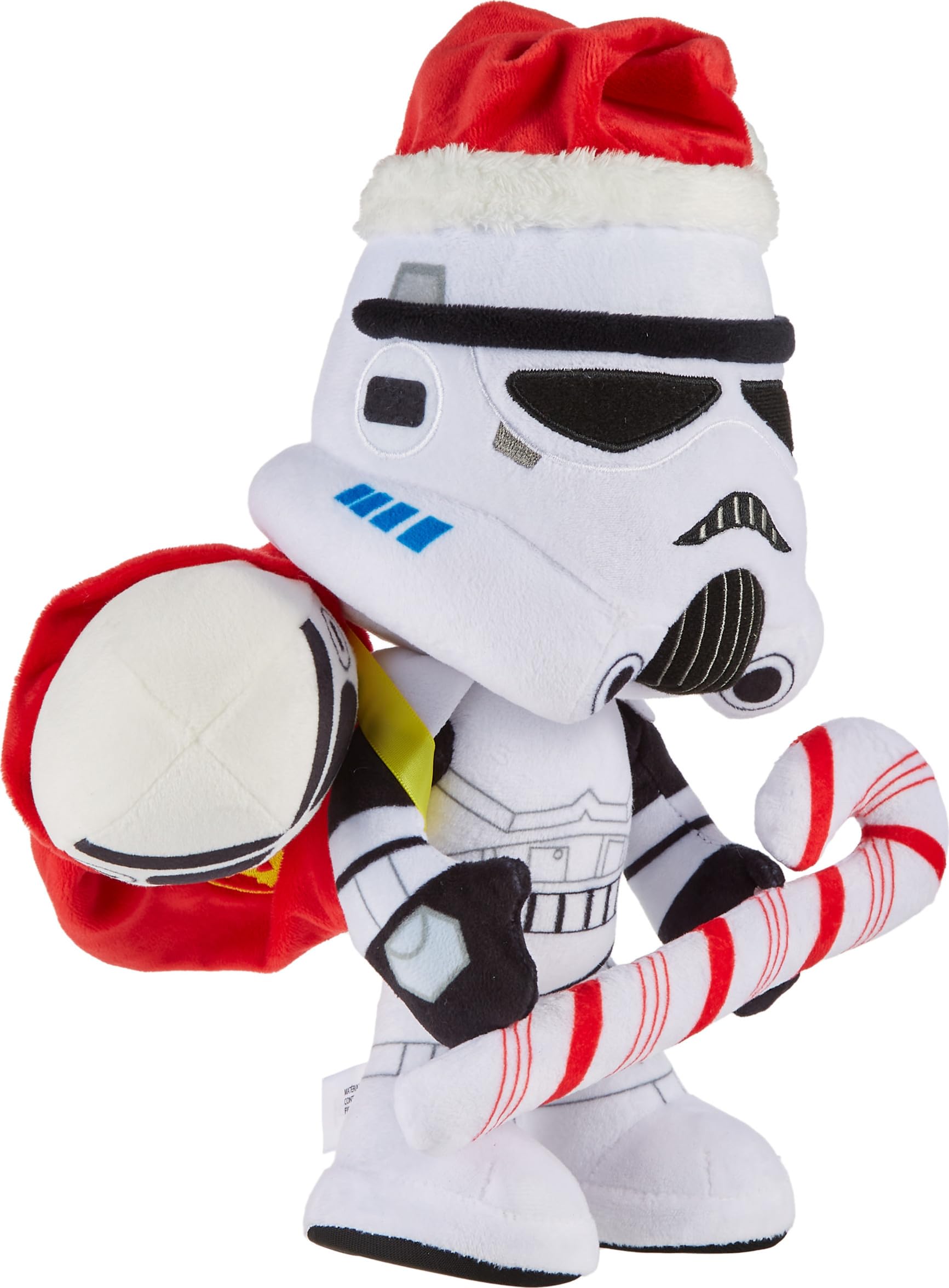 Mattel Star Wars Stormtrooper Plush Doll & Ornament, 10-inch Soft Toy with Santa Cap, Candy Cane & Sack that Stores the Holiday Decoration