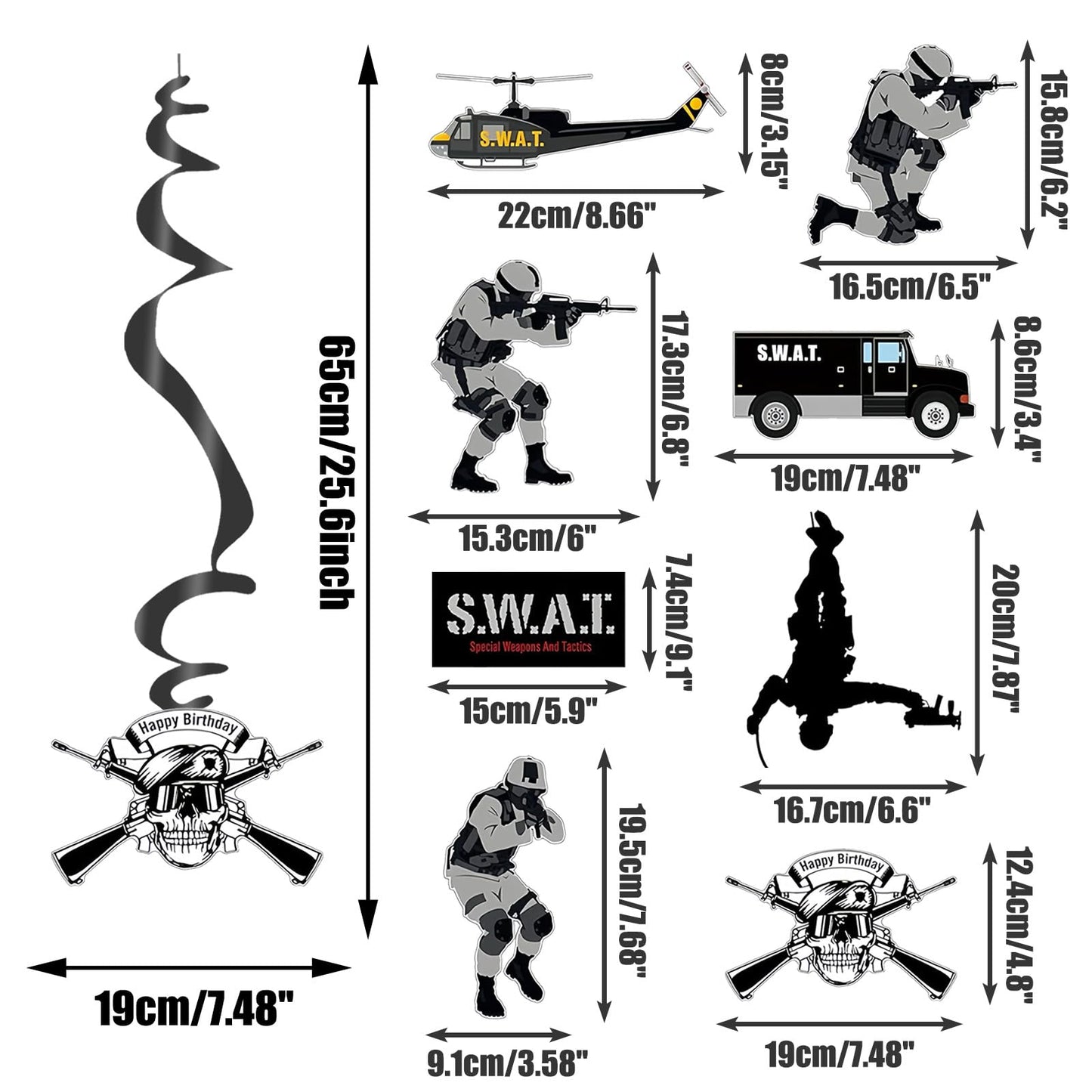 SWAT Theme Hanging Swirl Birthday Party Decors Special Forces Party Dizzy Danglers Military Ceiling Streamers Party Supplies for Adults Pretend Play