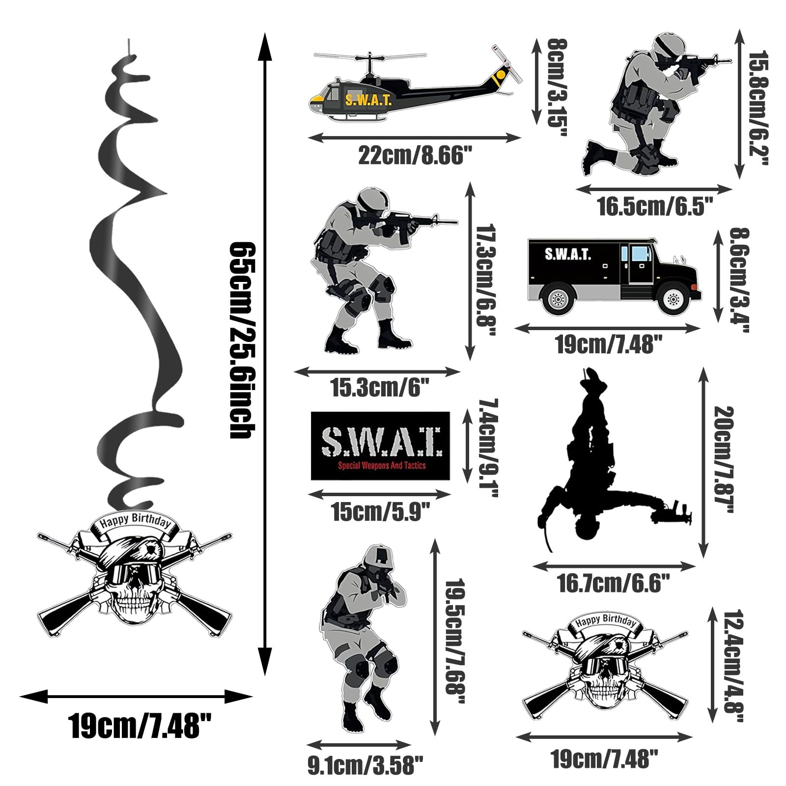 SWAT Theme Hanging Swirl Birthday Party Decors Special Forces Party Dizzy Danglers Military Ceiling Streamers Party Supplies for Adults Pretend Play