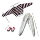 AQQeenmiu Fashion Doll Clothes Set Striped Top Fits 11.5-12 inch Dolls?Striped Sweater with White Pants and Sneakers, 3-Piece Fashion Clothes