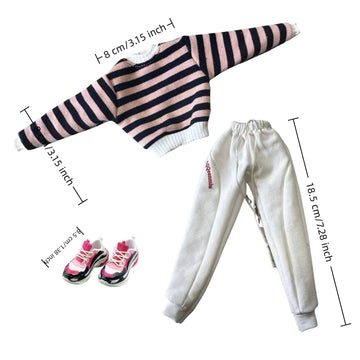 AQQeenmiu Fashion Doll Clothes Set Striped Top Fits 11.5-12 inch Dolls?Striped Sweater with White Pants and Sneakers, 3-Piece Fashion Clothes