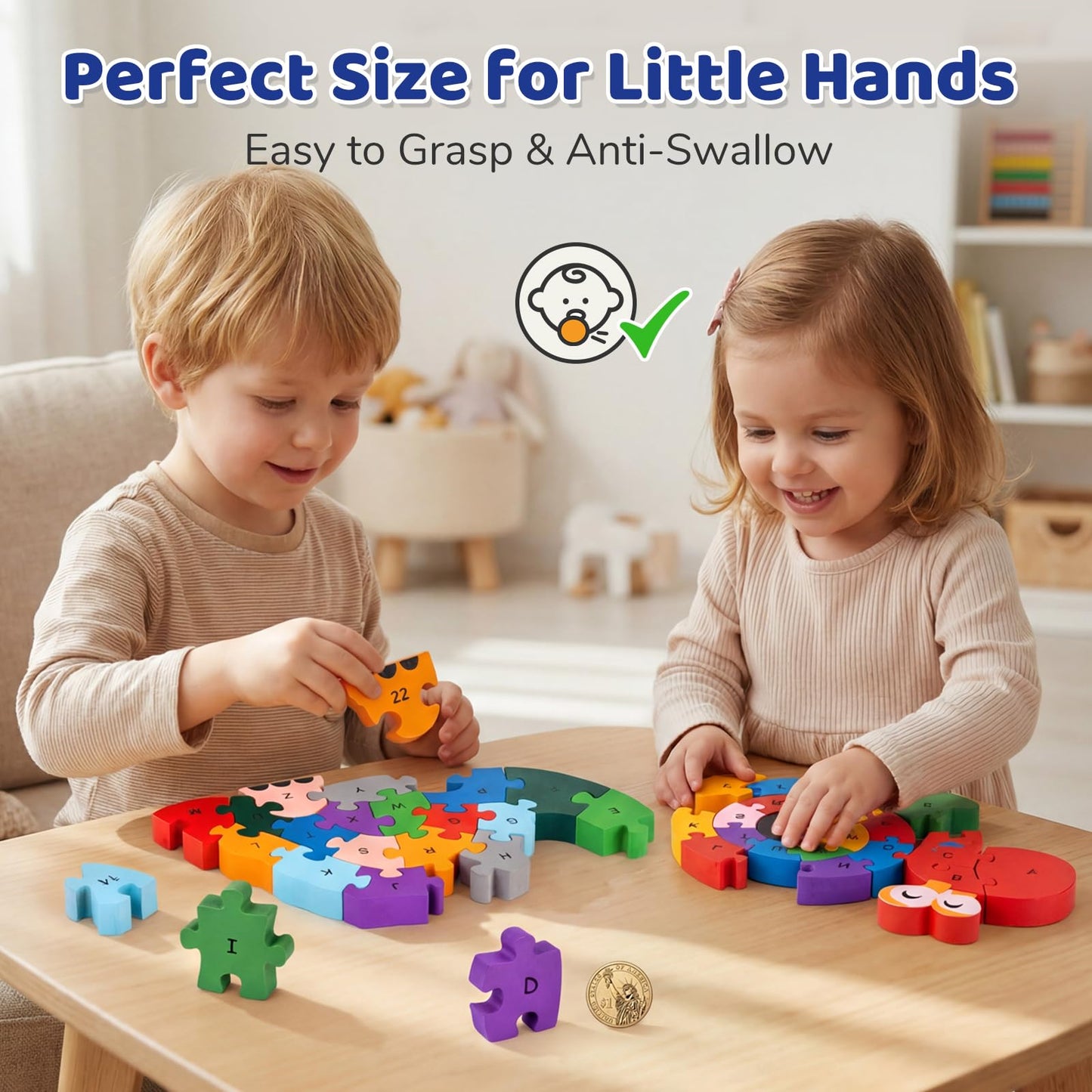 LovesTown Wooden Puzzles, Snail & Dinosaur, Double-Sideld