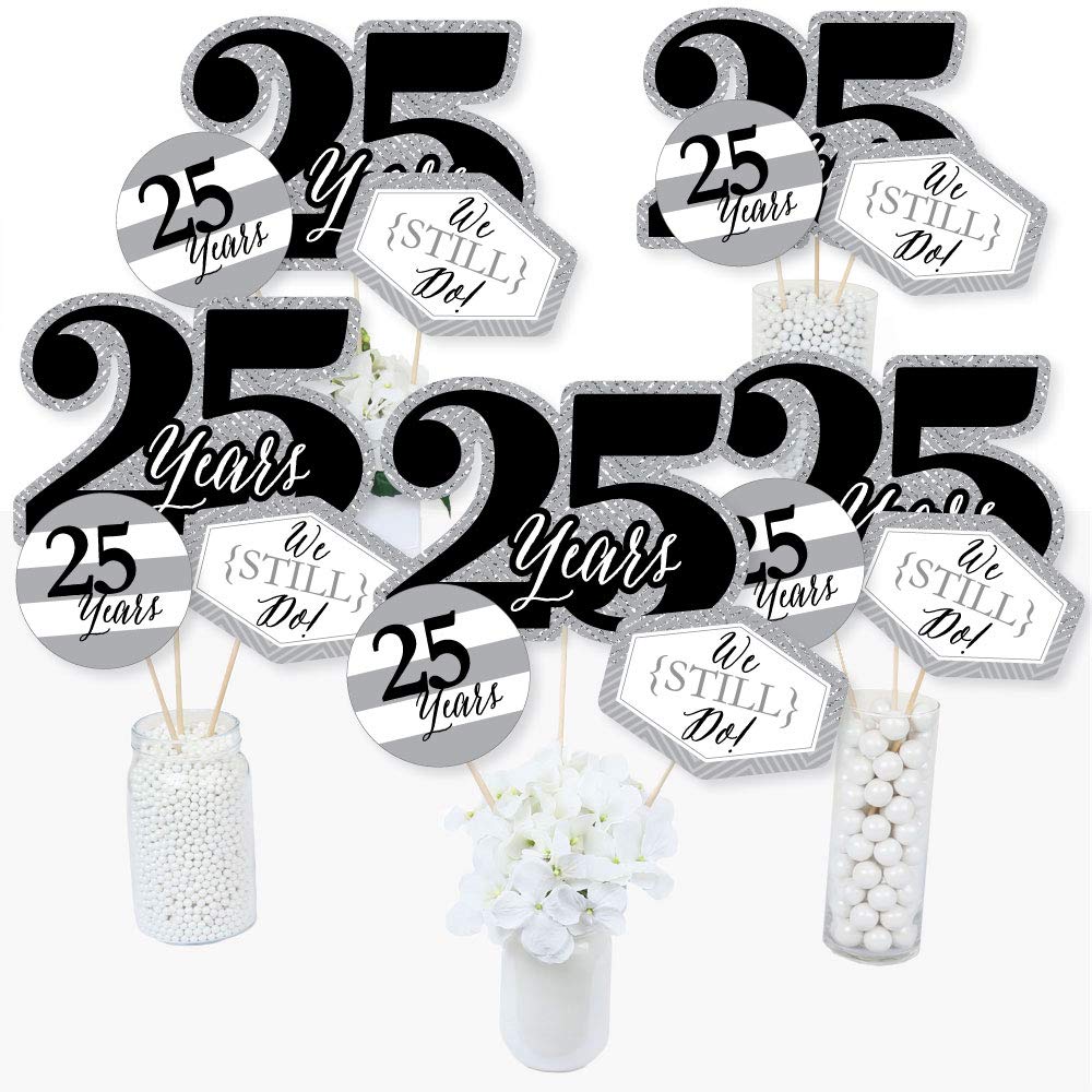 Big Dot of Happiness We Still Do - 25th Wedding Anniversary - Anniversary Party Centerpiece Sticks - Table Toppers - Set of 15