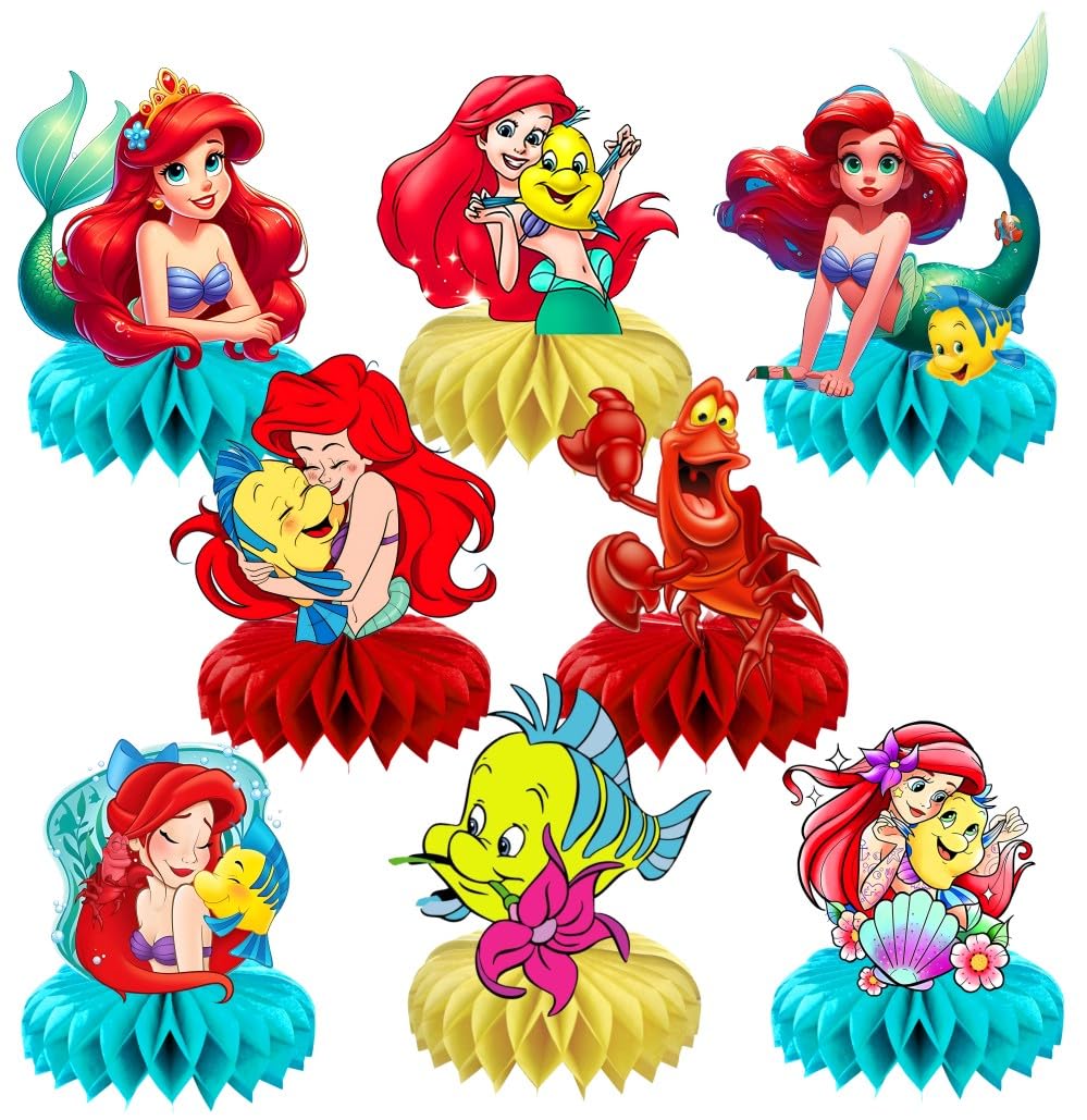 8Pcs Mermaid Table Centerpieces Birthday Party Supplies Double Side Table Decorations for Girls Party Decorations