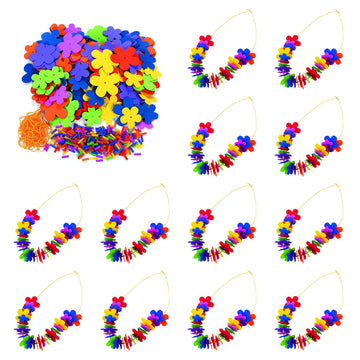 Fun Express Hawaiian Leis Bulk Lei Making Kit-Make 12 Colorful Foam Flower Necklaces for Luau Party Decorations |Tropical Hawaiian Party Favors & VBS