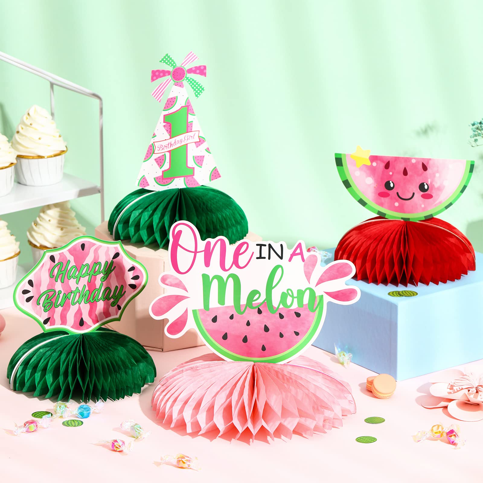 Watermelon Party Decorations,One in a Melon Party Decorations Watermelon Honeycomb Centerpieces, Watermelon 1st Birthday Decor for Summer Fruit