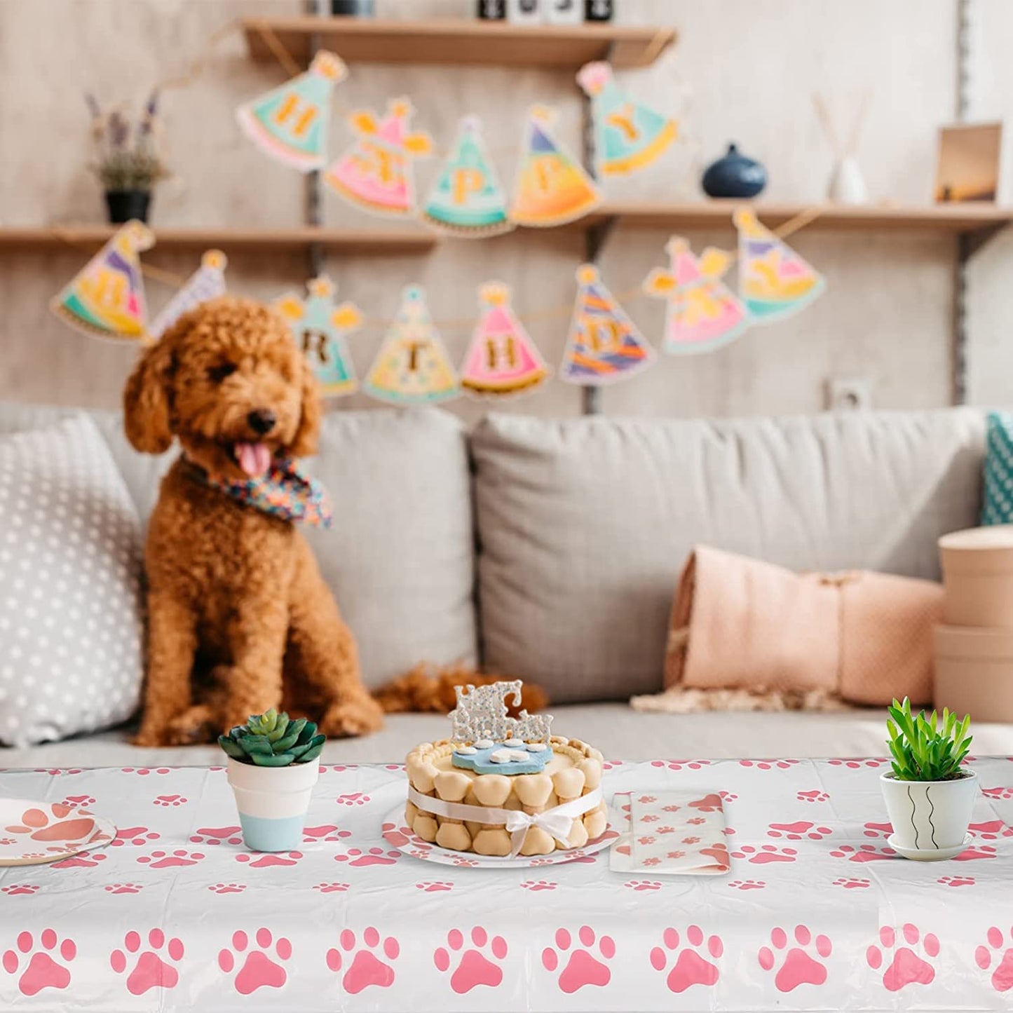Dog Birthday Decorations, Puppy Party Supplies, 20 Plates and 20 Napkin and 1 tablecloth , Puppy Theme Birthday Party Decoration for Girl