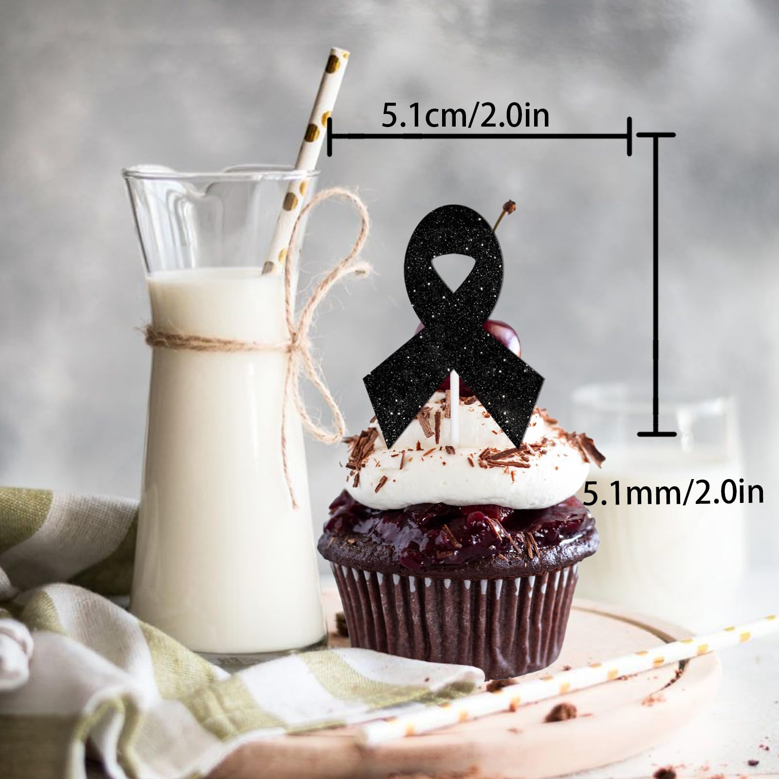 18pcs Black Glitter Dessert Cupcake Topper Cancer Chemo Free Survivor Warrior Theme Decor Supplies Breast Cancer Breast Care Awareness Birthday Party