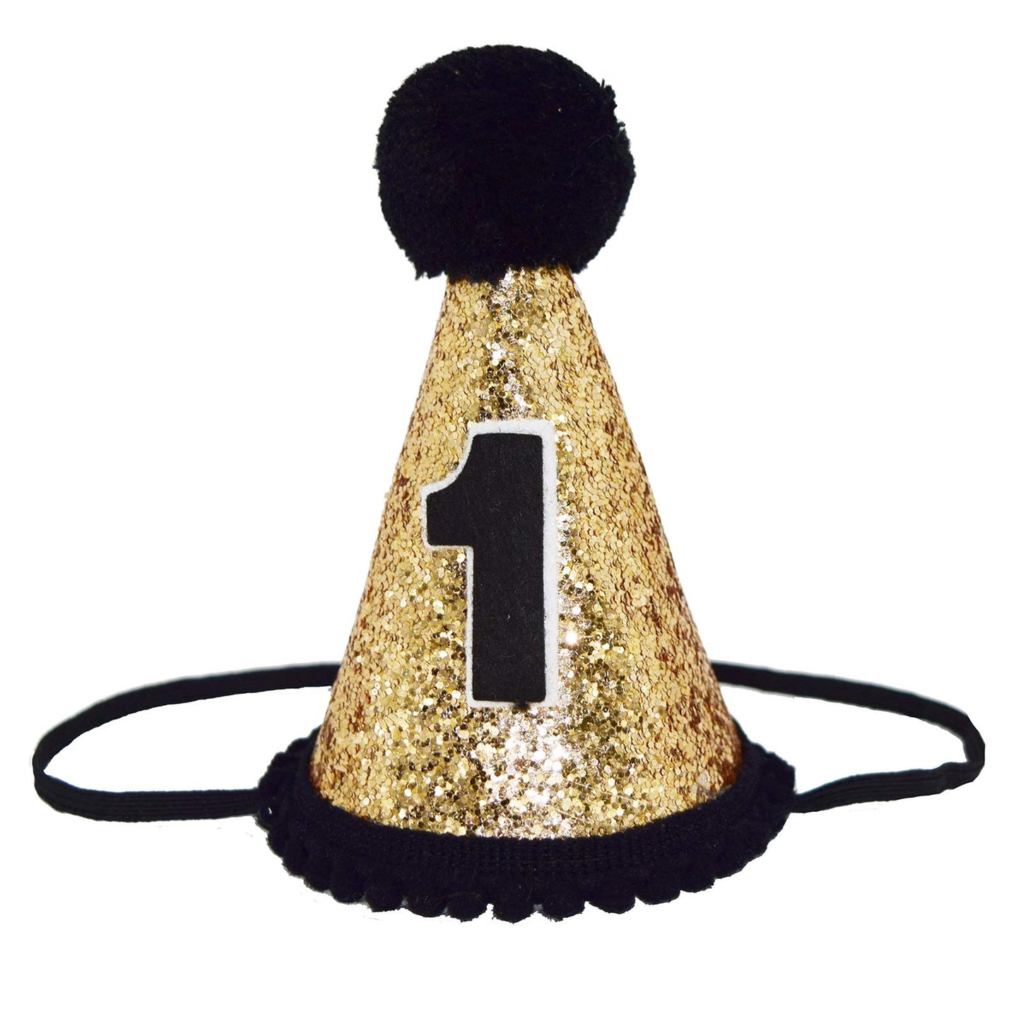 Maticr Baby Boy 1st Birthday Cone Hat Headband Cake Smash First Birthday Party Supplies (Gold Black 1)