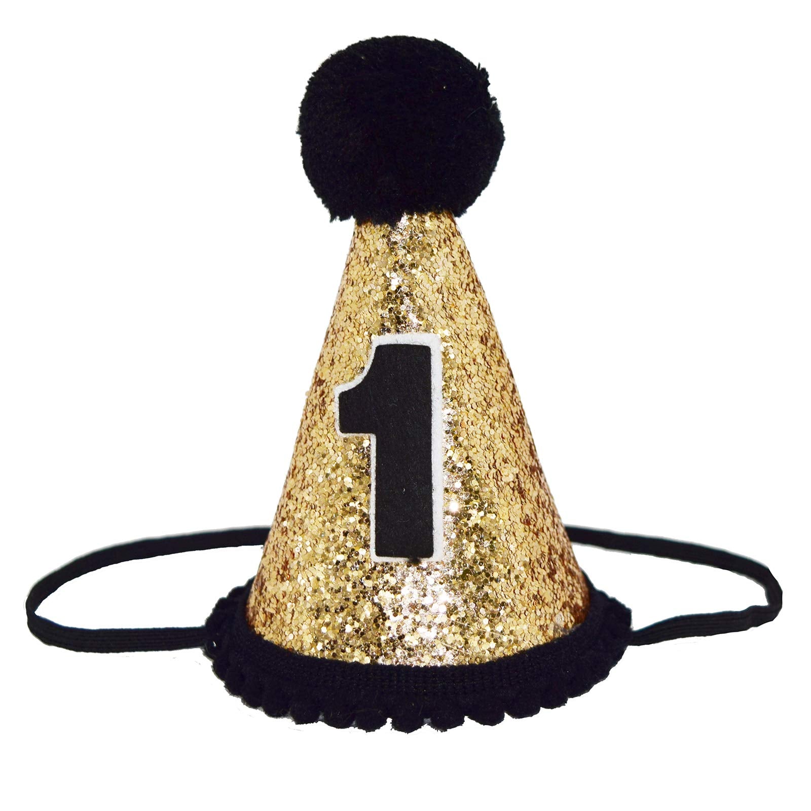 Maticr Baby Boy 1st Birthday Cone Hat Headband Cake Smash First Birthday Party Supplies (Gold Black 1)