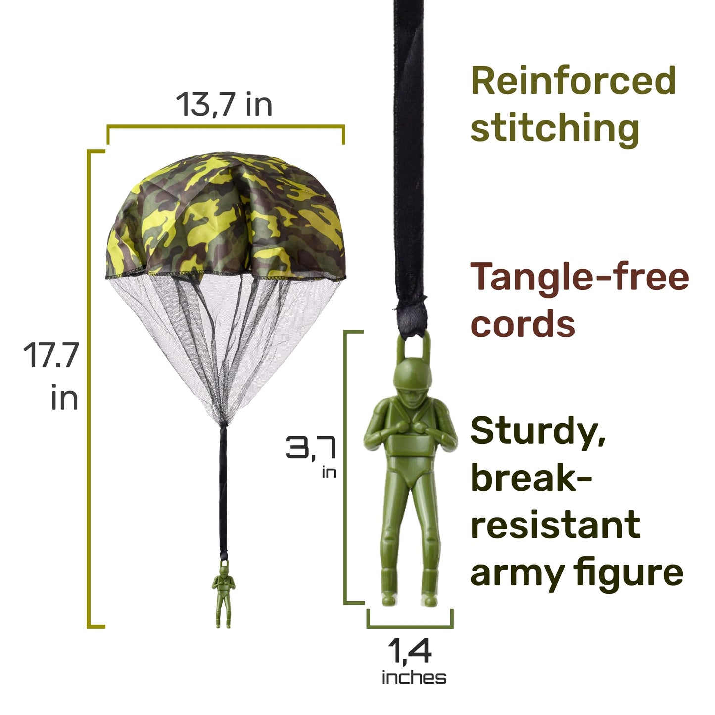 NUTTY TOYS Army Parachute Toys for Kids - Tangle Free Outdoor Flying Parachute Men, Best Small Outside Toys for 4 5 6 7 8 9 10 11 12 Year Old, Top