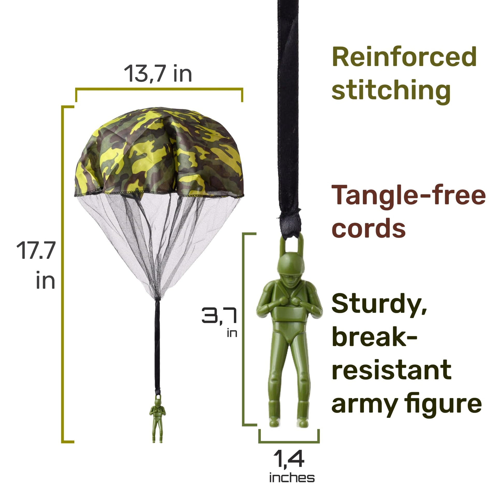 NUTTY TOYS Army Parachute Toys for Kids - Tangle Free Outdoor Flying Parachute Men, Best Small Outside Toys for 4 5 6 7 8 9 10 11 12 Year Old, Top
