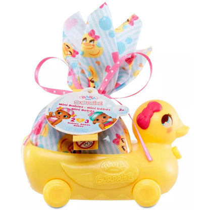 Baby Born Mini Babies Playset - Unwrap Surprise Twins or Triplets Collectible Baby Dolls with Soft Swaddle, Blanket, Ducky Pull Toy Series 3