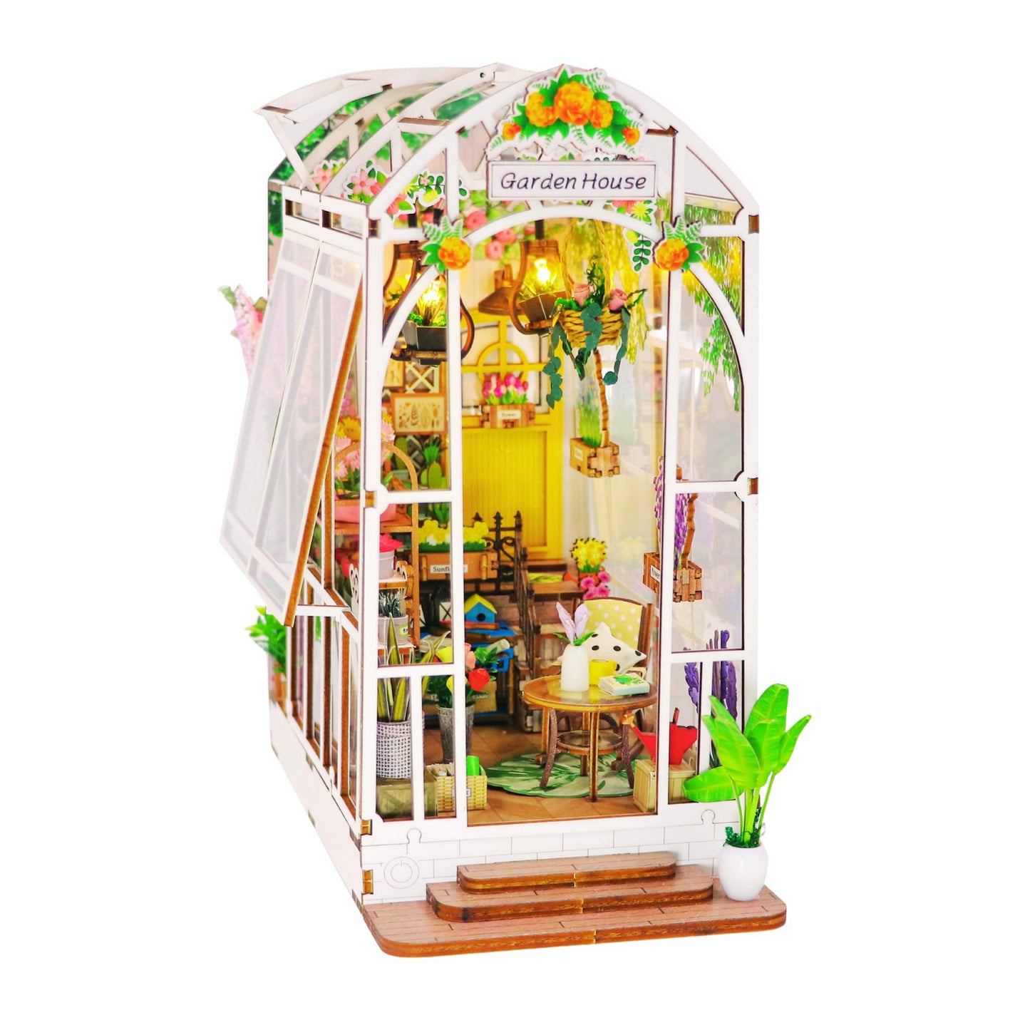 DIY Book Nook, Miniature House Kit with LED Lights (Garden House)