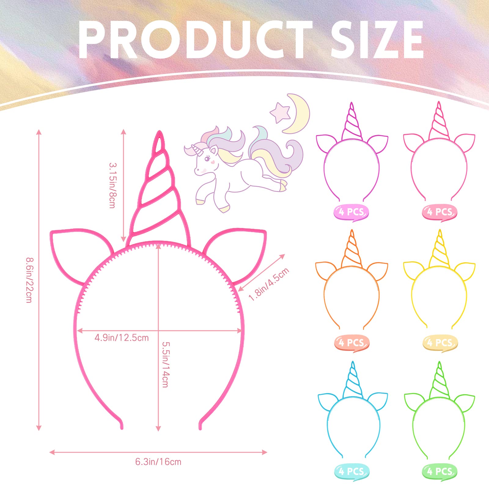 Zddaoole 24 Pcs Unicorn Headbands Unicorn Birthday Party Favors,Plastic Hairbands for Girls,Headware Accessories for Party Supplies Gift,Teens