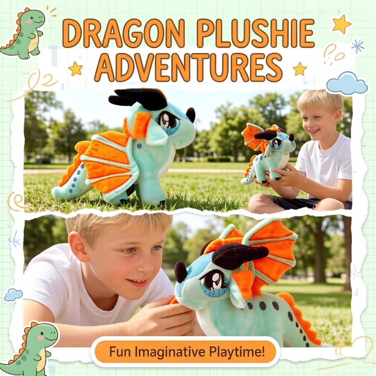 TOLLION Wings of Fire Dragon Plush Toy, 2PCS Flying Dragon Stuffed Animal, Glory Fire Winged Dragon Plush Pillow, Collectible Dragon Plushies Gifts