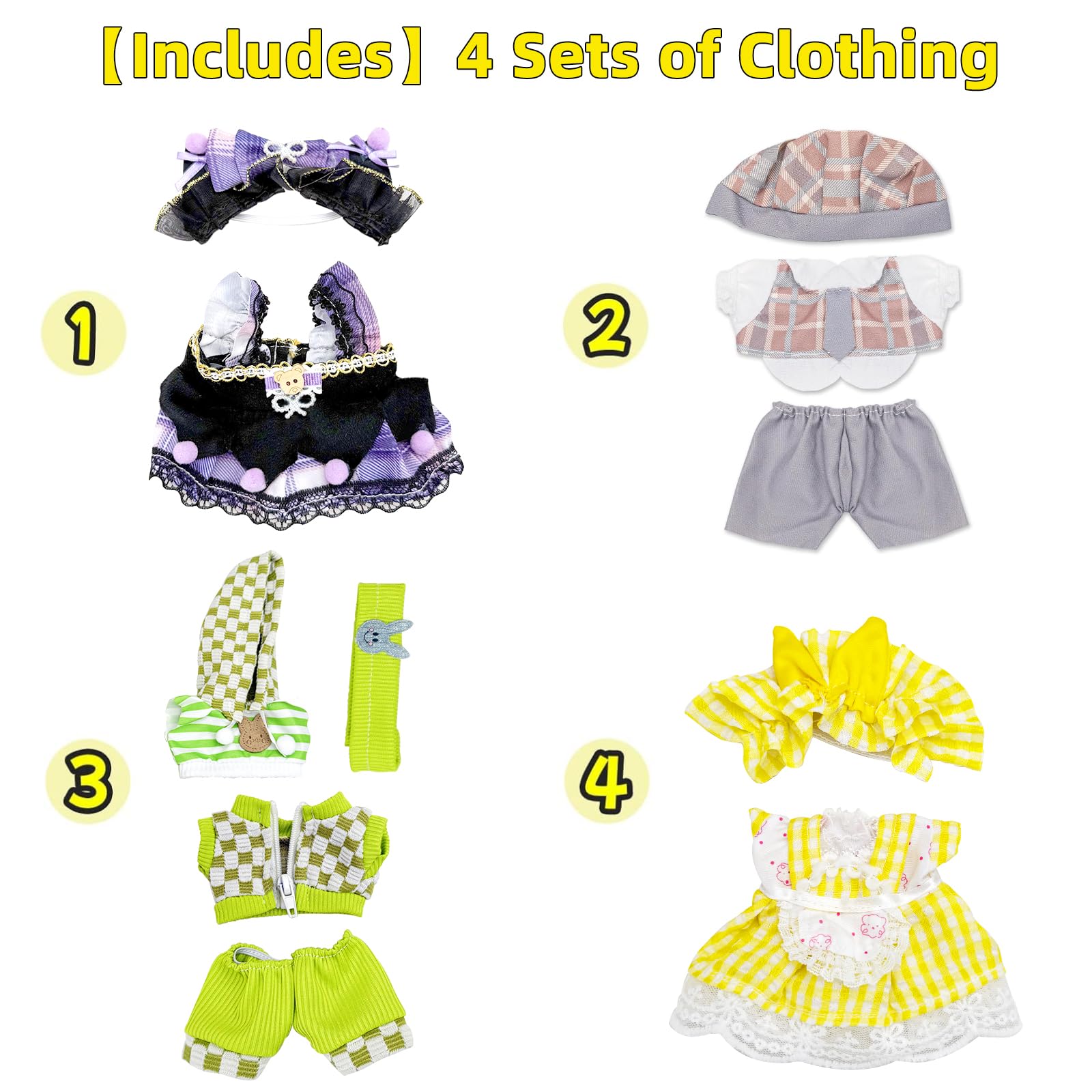 4 Pack-17cm Doll Clothes Set(NO Doll and Shoes) ,Premium Outfit for 15cm/17cm Dolls Accessories Suit,Stylish Adorable Clothes Accessories,Cute Clothes