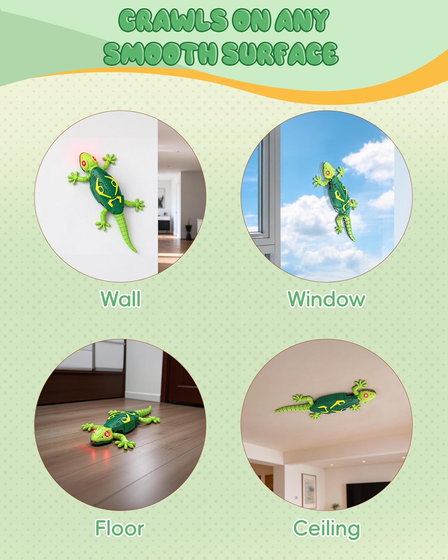 Wall Climbing Gecko RC Car Toy, Glow in The Dark Rechargeable Remote Control Robot Lizard with LED Eyes, Ceiling/Wall Dual Mode Wall Crawler Robot