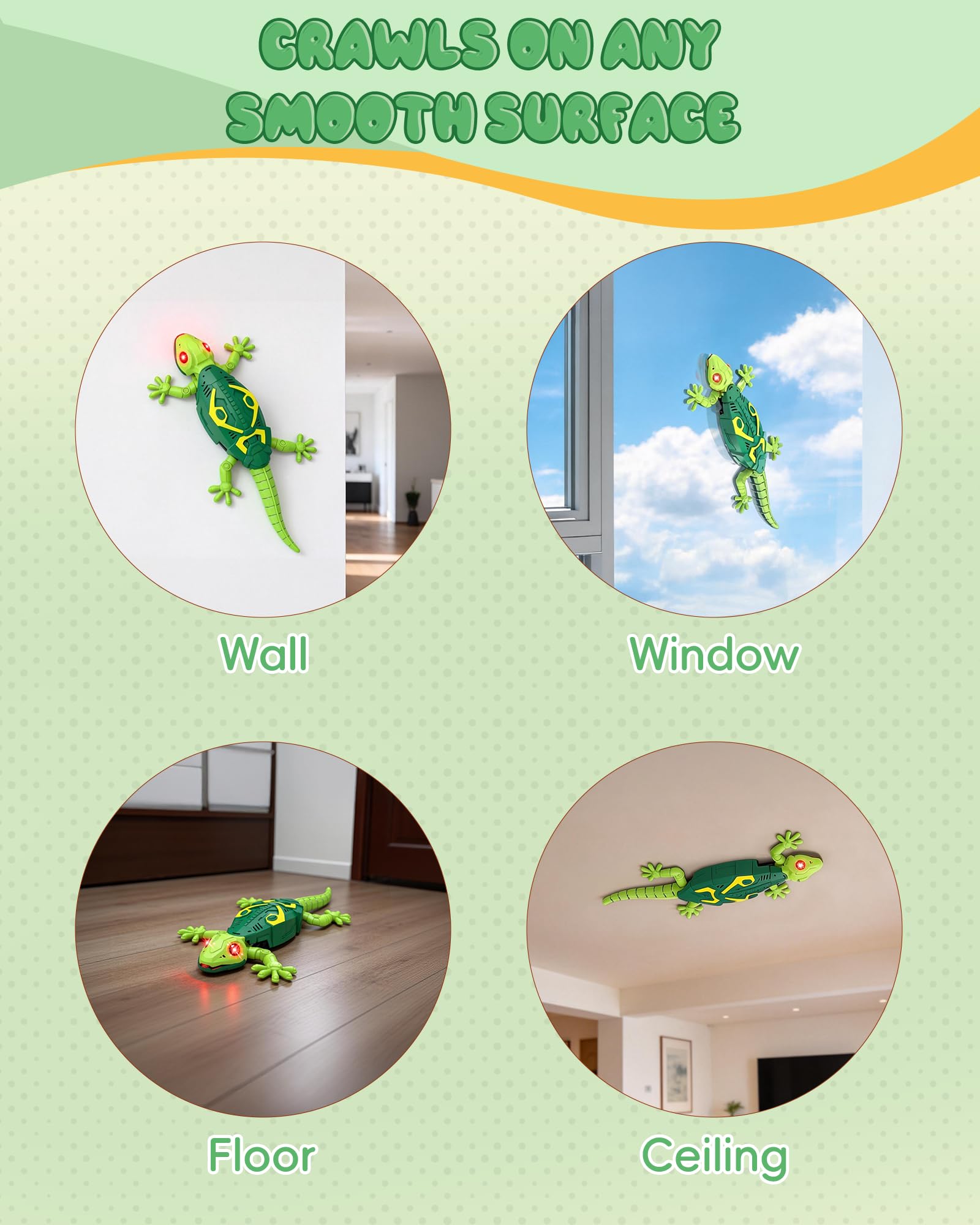 Wall Climbing Gecko RC Car Toy, Glow in The Dark Rechargeable Remote Control Robot Lizard with LED Eyes, Ceiling/Wall Dual Mode Wall Crawler Robot