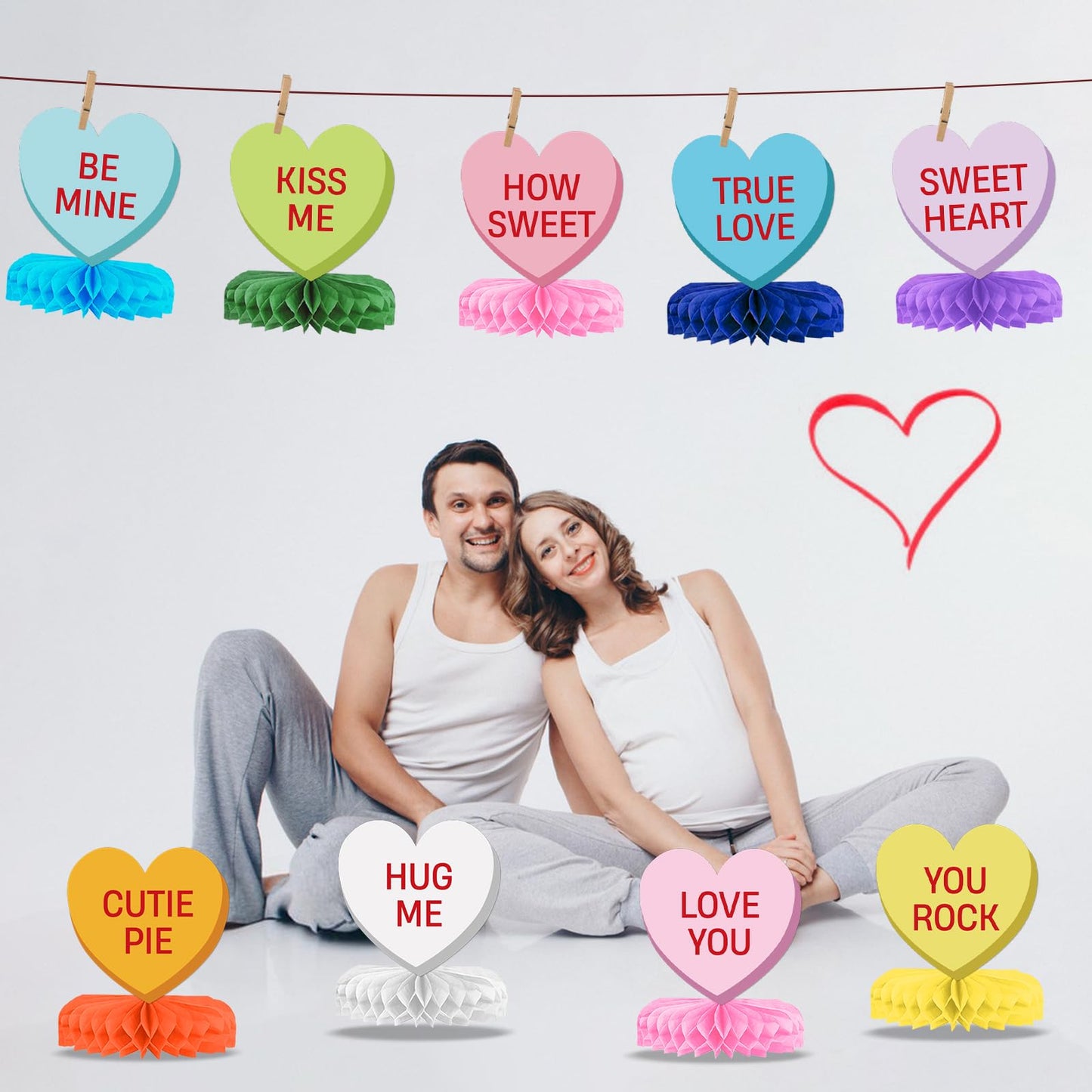 9Pcs Valentines Day Decorations Centerpiece Conversation Hearts Decorations Heart Valentines Day Table Decorations for Valentine Party Supplies