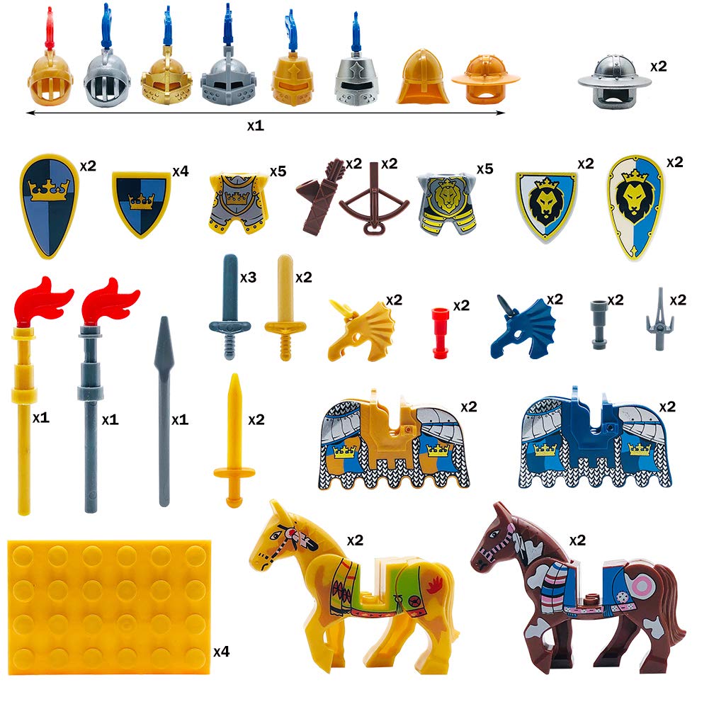 Miutrue Medieval Weapons Accessories Knights Block Toy with Figures (10 Sets Weapons & 4 Sets Horses & 10 Figures)