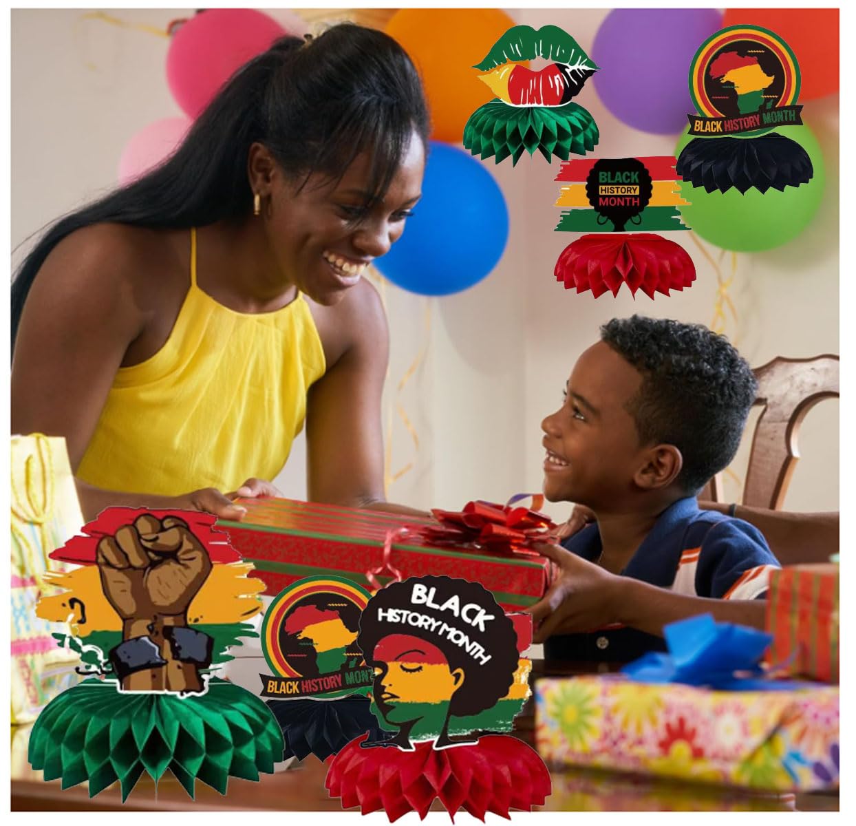 Black History Month Party Honeycomb Centerpieces For African American Table Decorations,African American History Celebration Centerpieces Party