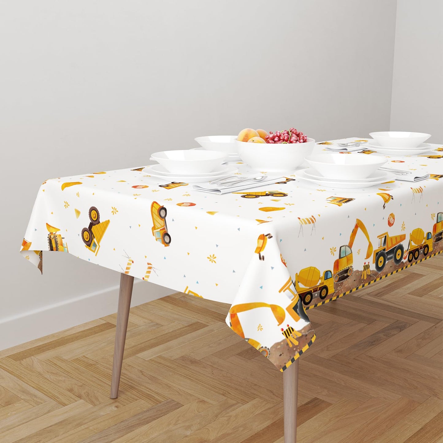 Zharkoo 2 Pack Construction Party Tablecloth, Digger and Excavator Theme Table Cover, 108x54 Inch Truck Birthday Party Decors, Rectangle Waterproof