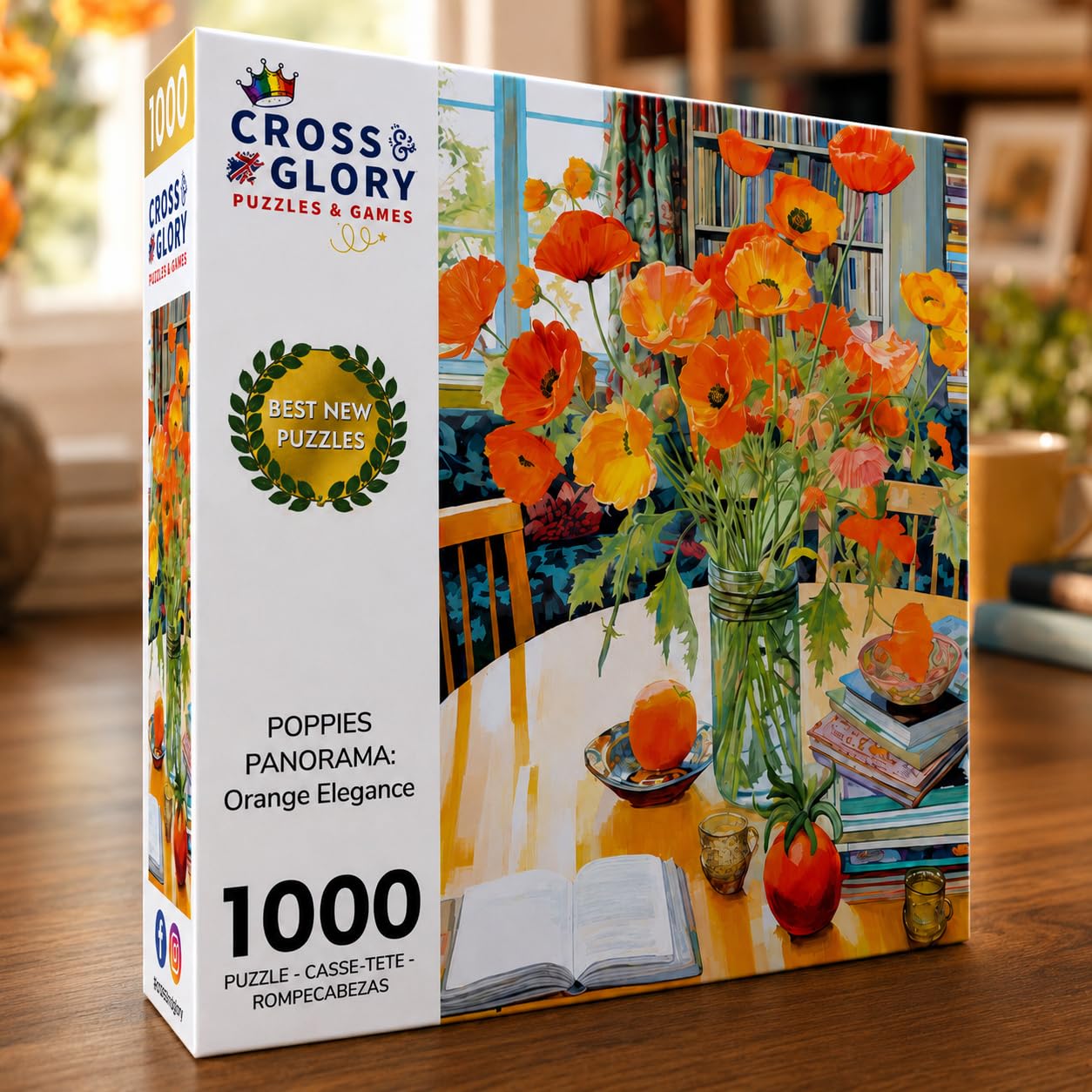 Cross & Glory - Poppies Panorama: Orange Elegance - Jigsaw Puzzles 1000 Pieces for Adults | Floral Puzzle | Vibrant Art | Satin Finish Flower Puzzles