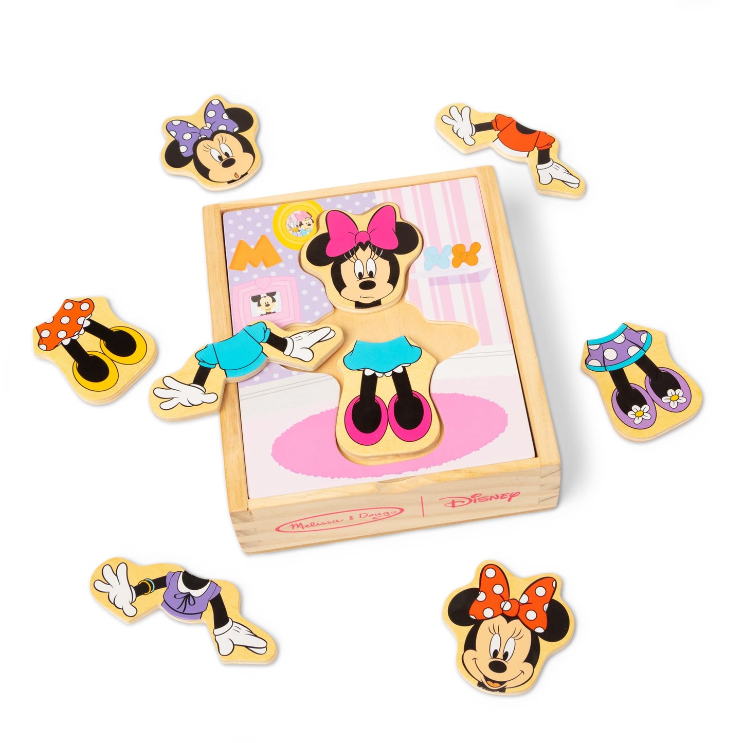 Melissa & Doug Disney Minnie Mouse Dress-Up Puzzle, 18 Pieces Mix and Match Outfits, Sorting & Matching Toy with Storage Case, Educational Puzzle for