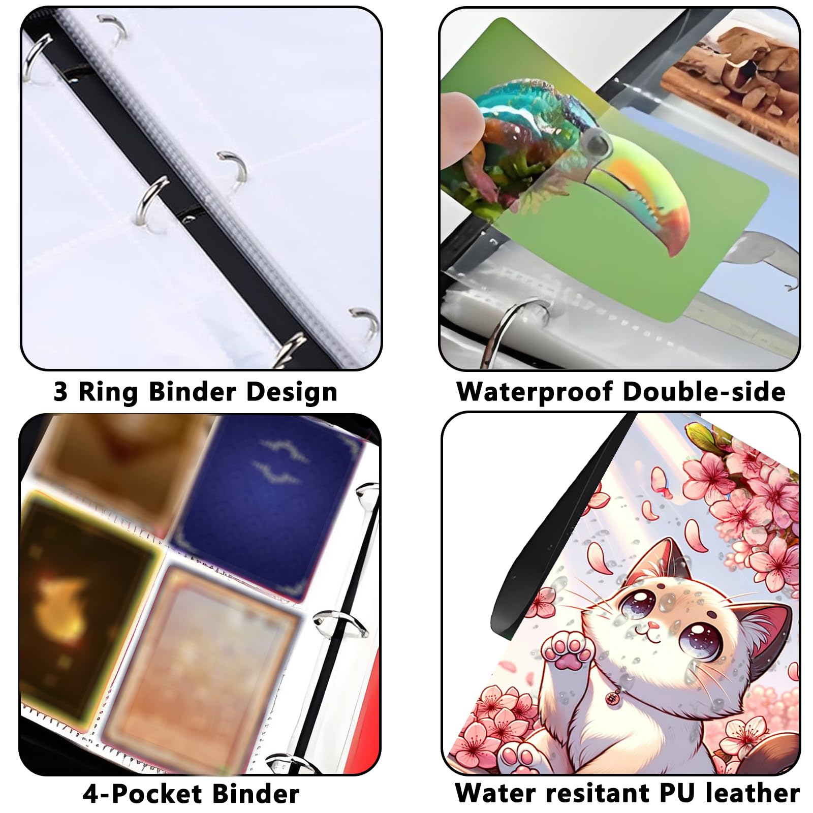 Card Binder 4 Pockets Zip Trading Card Binder for 400 Cards, PU Collection Binder with Removable Sleeves for 50 Pages, Portable Collector Album, Card