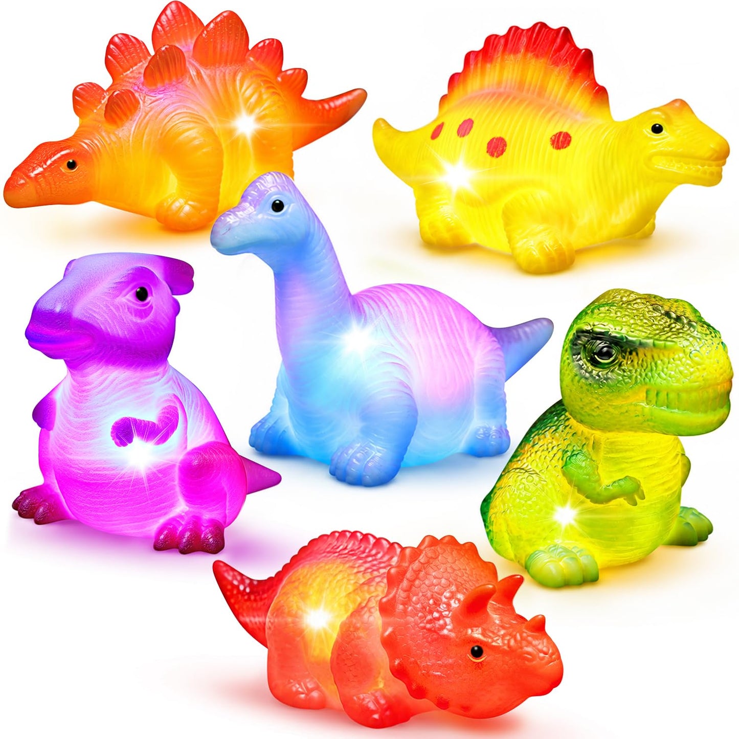6 Packs Light-Up Floating Dinosaur Bath Toys Set, for Baby Toddler Nephew in Birthday Christmas Easter , Great Water Bathtub Shower Pool Bath Toy